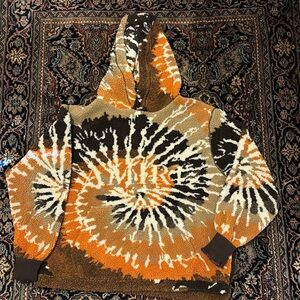 Amiri XXL Hoodie. Orange, dark brown, brown, beige, and tan tie dye.